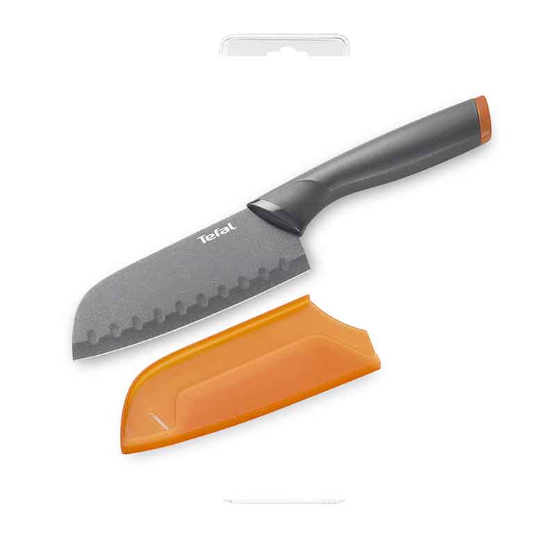 Tefal Fresh Kitchen Santoku Knife With Cover 12Cm Titanium Non Stick Coating Ideal For Slicing &Amp; Chopping All Types Of Food High Performance Stainless Steel K1220104 1 Tefal Fresh Kitchen Santoku Knife With Cover 12Cm Titanium Non Stick Coating Ideal For Slicing &Amp; Chopping All Types Of Food High Performance Stainless Steel K1220104