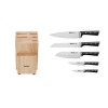 Tefal Ice Force Wooden Block with 5 Slots and 5 Knives: Bread Knife 20 cm / Chef Knife 20 cm / Santoku Knife 18 cm / Paring Knife 11 cm / Carving Knife 9 cm K232S574