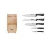 Tefal Ice Force Wooden Block with 5 Slots and 5 Knives: Bread Knife 20 cm / Chef Knife 20 cm / Santoku Knife 18 cm / Paring Knife 11 cm / Carving Knife 9 cm K232S574