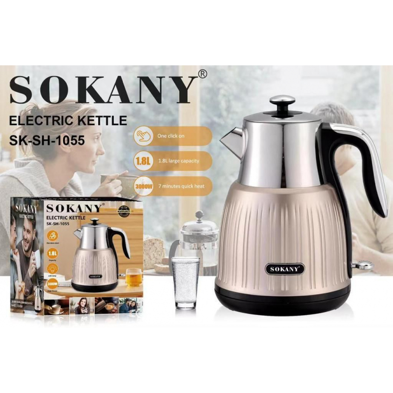 Sokany Smart Teapot Kettle 1.6L 360° Rotational Base With Thermal Insulation 3000W Sk-Sh-1055 2 Sokany Smart Teapot Kettle 1.6L 360° Rotational Base With Thermal Insulation 3000W Sk-Sh-1055