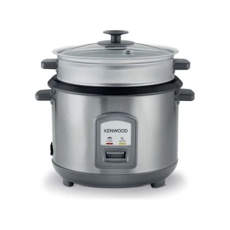 Kenwood 2-in-1 Rice Cooker 1.8L 10-Cups Rice with Food Steamer Basket Non-Stick Cooking Pot Temepered Glass Lid Warm/Cook Lights Spatula Holder Detachable Cord RCM45.000SS