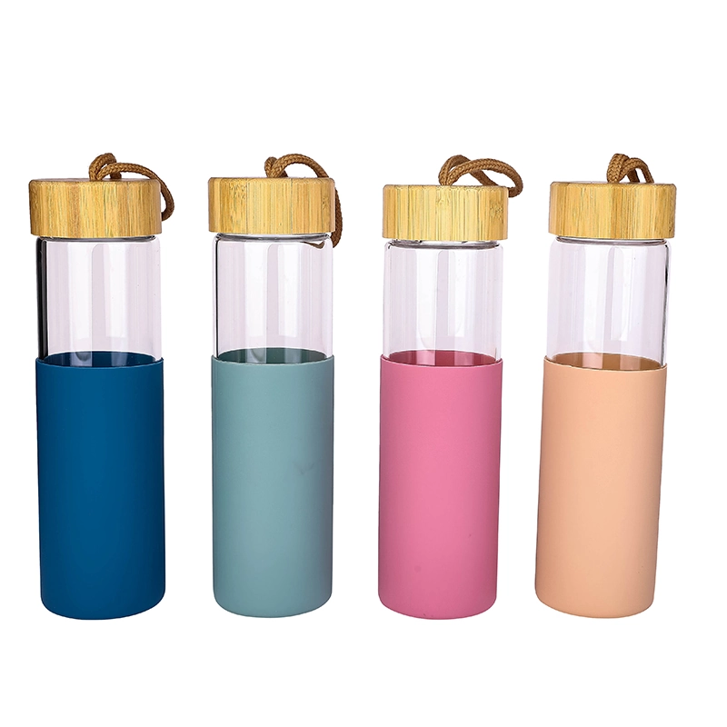 Glass Bottle 650Ml Water Bottle Reusable Bottle With Bamboo Lid &Amp; Cover 9113-650 5 Glass Bottle 650Ml Water Bottle Reusable Bottle With Bamboo Lid &Amp; Cover 9113-650