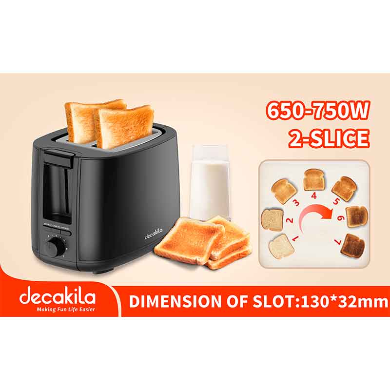 Decakila Toaster 2 Slice 750W Black 7 Toast Variants 7-Setting Browning Control With Removable Crumbs Tray Kets008B 3 Decakila Toaster 2 Slice 750W Black 7 Toast Variants 7-Setting Browning Control With Removable Crumbs Tray Kets008B