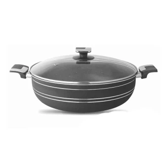 Nadstar Majestic Wok 32CM With Handle & Lid Non Stick Marble Coating Heat Tempered Glass Lids Heat Resistant Bakelite Handles For Easy Grip W32