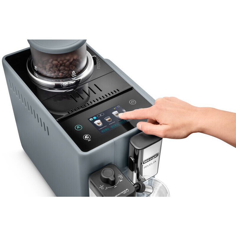 Delonghi Expresso Maker Fully Automatic 1.4L Water Tank 19 Pump Pressure Bar 1450W Exam440.55.G - Automatic Machine Traditional Milk Frother Soft Control Panel 6 De'Longhi Rivelia Fully Automatic Coffee Machine With Lattecrema Hot, Automatic Milk Frother, Compact Size Bean To Cup Coffee Machine, 16 Recipes, Full Touch Colored Display, Exam440.55.G