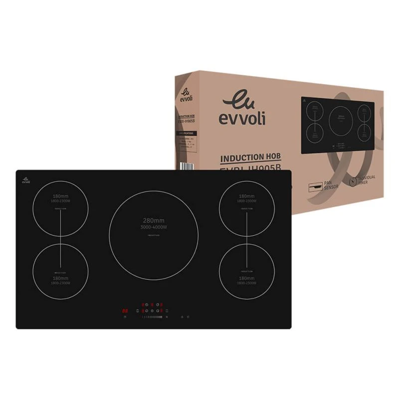 Evvoli Induction Hob 5 Burners Soft Touch Control With 9 Stage Power Setting 9700W Ih905B 4 Evvoli Induction Hob 5 Burners Soft Touch Control With 9 Stage Power Setting 9700W Ih905B