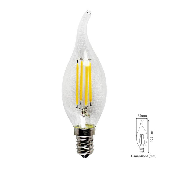 Tronic 4 Watts Candle Tail Filament Led Warm White E14 (Small Screw) Bulb 4 Tronic 4 Watts Candle Tail Filament Led Warm White E14 (Small Screw) Bulb