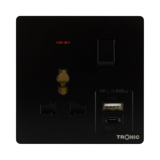 Tronic Universal Single Switch Socket with USB + Type C