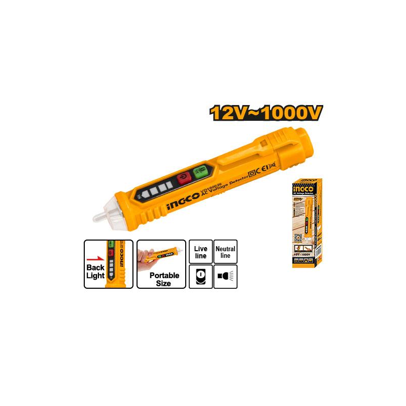 Ingco Ac Voltage Detector 12-1000V With Alarm Mode, Flash Light, 2Pcs R03 Aaa Batteries N Vd100026 2 Ingco Ac Voltage Detector 12-1000V With Alarm Mode, Flash Light, 2Pcs R03 Aaa Batteries N Vd100026