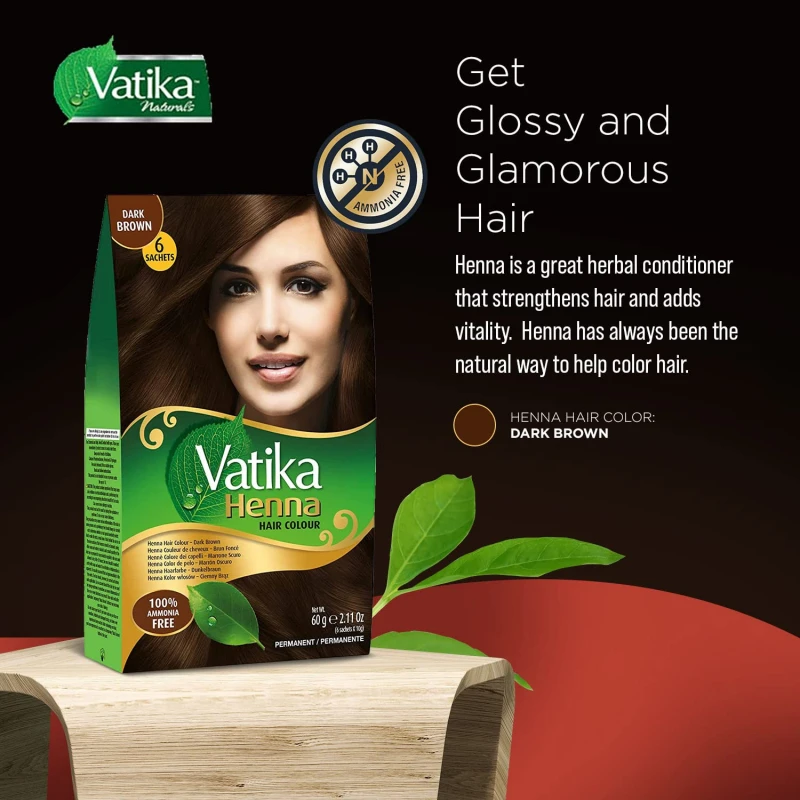 Vatika Henna Hair Color Henna Hair Dye, Henna Hair Color And Conditioner, Zero Ammonia Henna For Strong And Shiny Hair, 100% Grey Coverage, Dark Brown 6 Sachets 3 Vatika Henna Hair Color Henna Hair Dye, Henna Hair Color And Conditioner, Zero Ammonia Henna For Strong And Shiny Hair, 100% Grey Coverage, Dark Brown 6 Sachets