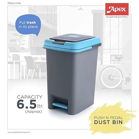 Apex Push And Pedal Dustbin 6.5L Capacity Plastic Lightweight Unbreakable 450445 4 Apex Push And Pedal Dustbin 6.5L Capacity Plastic Lightweight Unbreakable 450445