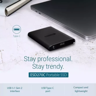 Transcend 1TB Portable External SSD - One-Touch Backup, One-Time Password Protection, Includes Type-A and Type-C Cables, TS1TESD270C.