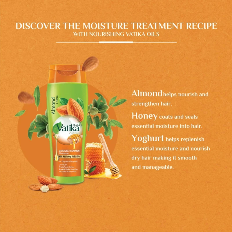 Vatika Shampoo Moisture Treatment Natural &Amp; Herbal, Enriched With Almond &Amp; Honey, For Dry &Amp; Frizzy Hair 200Ml 3 Vatika Shampoo Moisture Treatment Natural &Amp; Herbal, Enriched With Almond &Amp; Honey, For Dry &Amp; Frizzy Hair 200Ml