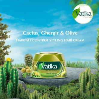 Vatika Hair Cream Hair Fall Control, Styling Hair Cream Olive Cactus Heena, 140ml (Pack of 3)