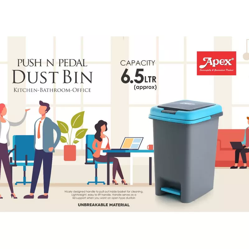 Apex Push And Pedal Dustbin 6.5L Capacity Plastic Lightweight Unbreakable 450445 6 Apex Push And Pedal Dustbin 6.5L Capacity Plastic Lightweight Unbreakable 450445