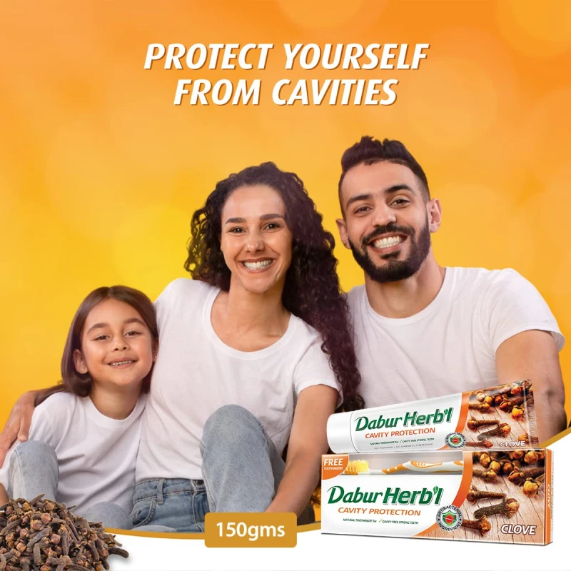 Dabur Herbal Toothpaste 150G With Brush Clove Natural Toothpaste For Cavity Protection?, No Added Chemicals 5 Dabur Herbal Toothpaste 150G With Brush Clove Natural Toothpaste For Cavity Protection, No Added Chemicals (Pack Of 6)