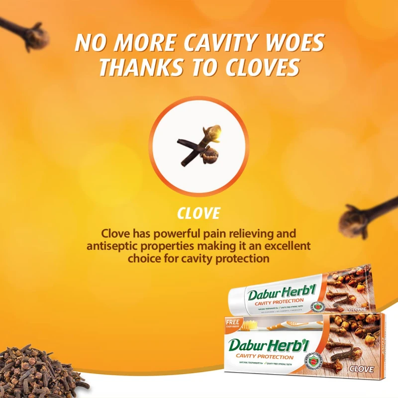Dabur Herbal Toothpaste 150G With Brush Clove Natural Toothpaste For Cavity Protection?, No Added Chemicals 3 Dabur Herbal Toothpaste 150G With Brush Clove Natural Toothpaste For Cavity Protection, No Added Chemicals (Pack Of 6)