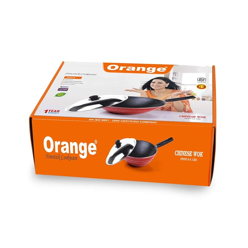 Orange Chinese Wok Non-Stick With Stainless Steel Lid Onsc024 1 Orange Chinese Wok Non-Stick With Stainless Steel Lid Onsc024