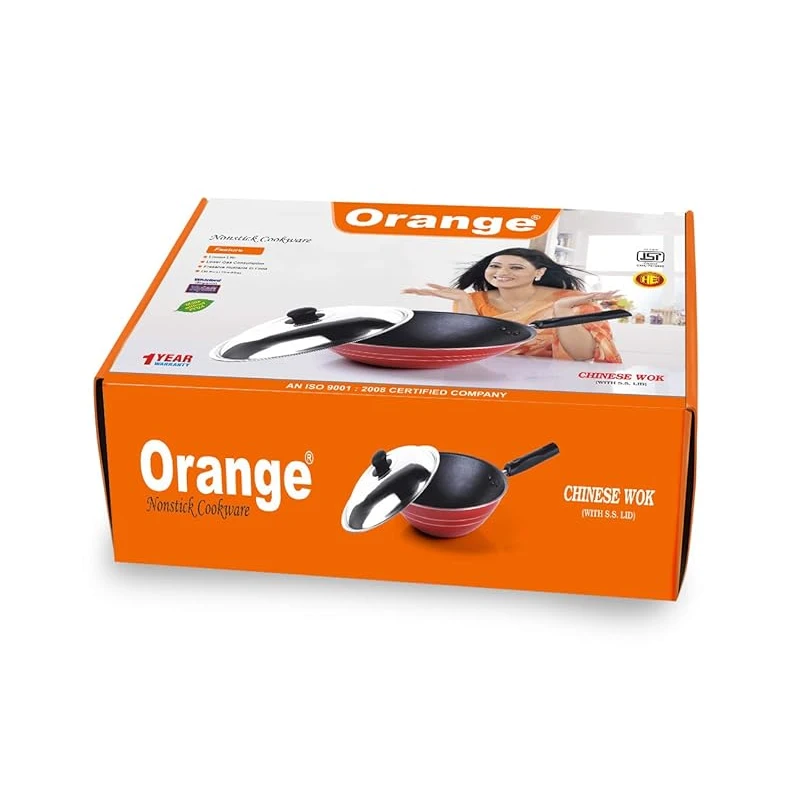 Orange Chinese Wok Non-Stick With Stainless Steel Lid Onsc024 1 Orange Chinese Wok Non-Stick With Stainless Steel Lid Onsc024
