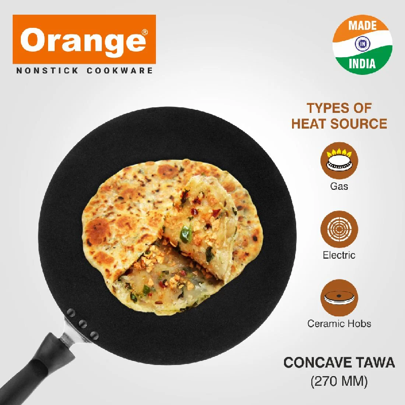 Orange Non-Stick Concave Tawa 27Cm 3.2Mm With Sturdy Handle Onsc049 2 Orange Non-Stick Concave Tawa 27Cm 3.2Mm With Sturdy Handle Onsc049