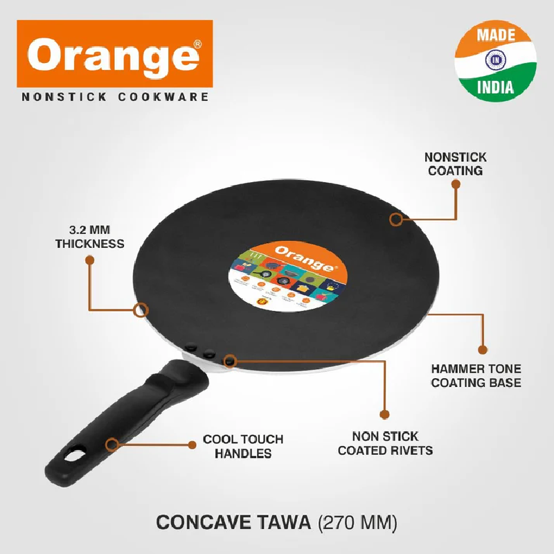 Orange Non-Stick Concave Tawa 27Cm 3.2Mm With Sturdy Handle Onsc049 4 Orange Non-Stick Concave Tawa 27Cm 3.2Mm With Sturdy Handle Onsc049