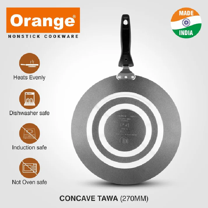 Orange Non-Stick Concave Tawa 27Cm 3.2Mm With Sturdy Handle Onsc049 5 Orange Non-Stick Concave Tawa 27Cm 3.2Mm With Sturdy Handle Onsc049