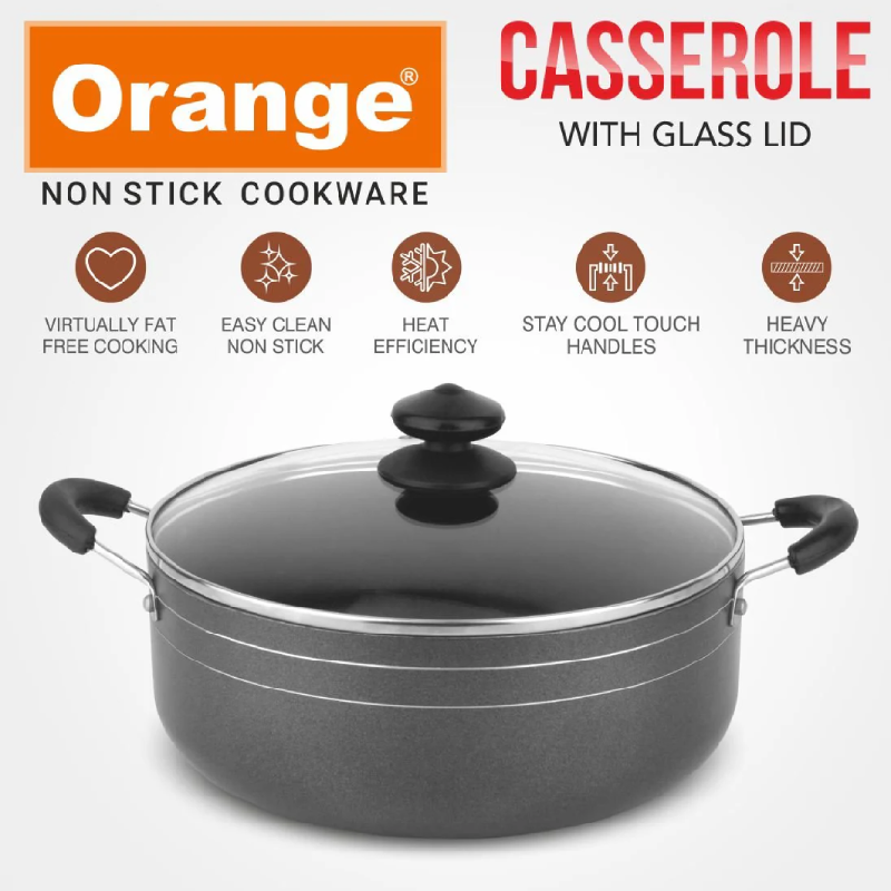 Orange Cook &Amp; Serve Non-Stick Casserole 26Cm 4.5L With Glass Lid Onsc037 5 Orange Cook &Amp; Serve Non-Stick Casserole 26Cm 4.5L With Glass Lid Onsc037