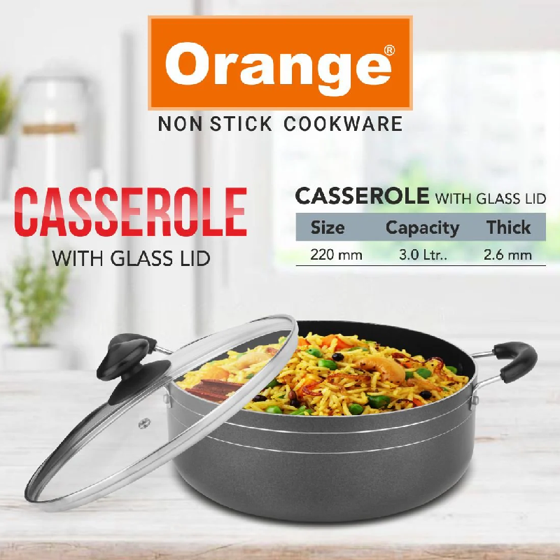 Orange Cook &Amp; Serve Non-Stick Casserole 28Cm 5.6L With Glass Lid Onsc038 6 Orange Cook &Amp; Serve Non-Stick Casserole 28Cm 5.6L With Glass Lid Onsc038