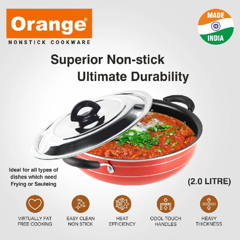 Orange Non-Stick Deep Kadai 7L With Stainless Steel Lid Onsc018 4 Orange Non-Stick Deep Kadai 7L With Stainless Steel Lid Onsc018