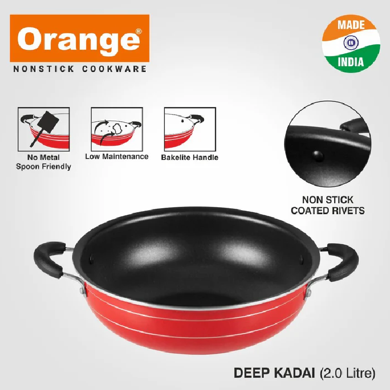 Orange Non-Stick Deep Kadai 7L With Stainless Steel Lid Onsc018 2 Orange Non-Stick Deep Kadai 7L With Stainless Steel Lid Onsc018