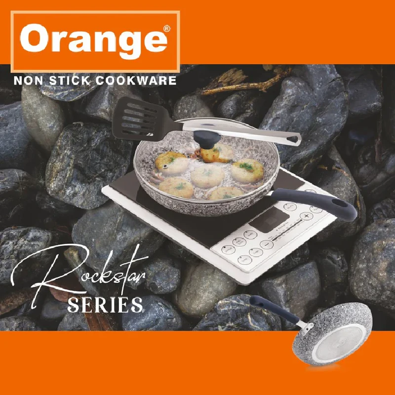 Orange Non-Stick Fry Pan Stone Finish 26Cm With Glass Lid Rockstar Series Onsc536 3 Orange Non-Stick Fry Pan Stone Finish 26Cm With Glass Lid Rockstar Series Onsc536