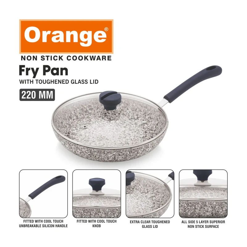Orange Non-Stick Fry Pan Stone Finish 26Cm With Glass Lid Rockstar Series Onsc536 2 Orange Non-Stick Fry Pan Stone Finish 26Cm With Glass Lid Rockstar Series Onsc536