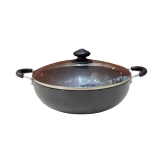 Orange Hard Anodized Deep Kadai No12 2.5L with Glass Lid OHAC104