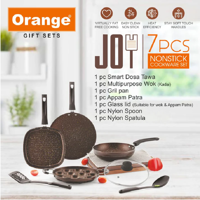 Orange 7 Piece Non-Stick Joy Gift Set, Granite Finish Onsc261 1 Orange 7 Piece Non-Stick Joy Gift Set, Granite Finish Onsc261