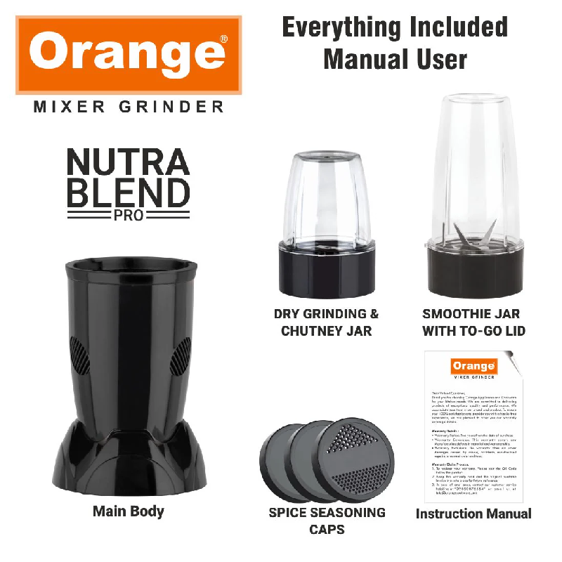 Orange Bullet Grinder 450W With 2 Jars, Nutra Blend Pro 5 Orange Bullet Grinder 450W With 2 Jars, Nutra Blend Pro