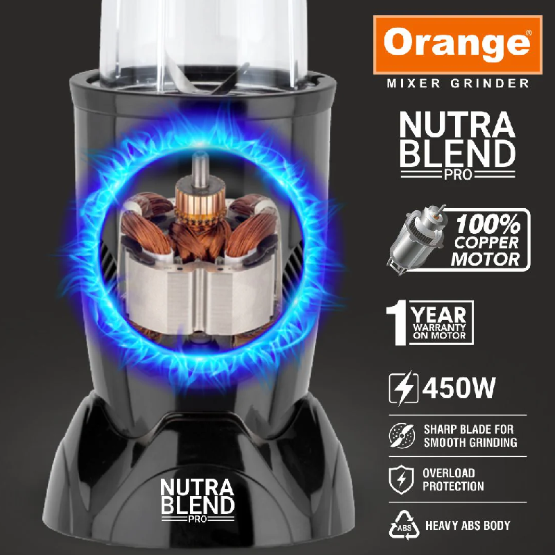 Orange Bullet Grinder 450W With 2 Jars, Nutra Blend Pro 4 Orange Bullet Grinder 450W With 2 Jars, Nutra Blend Pro