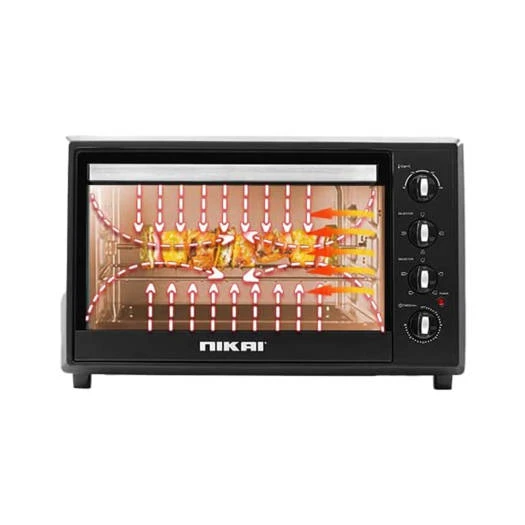 Nikai Oven Electric 100L With Rosting Function 4 Knobs Control 2200W Nt1008Rcax 90 Mins Timer Double Glass Panel Stainless Steel Heating Elements With Thermostat 4 Nikai Oven Electric 100L With Rosting Function 4 Knobs Control 2200W Nt1008Rcax 90 Mins Timer Double Glass Panel Stainless Steel Heating Elements With Thermostat