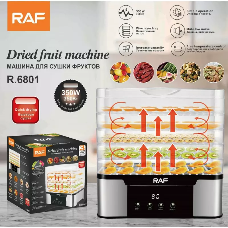 Raf Fruit Dehydrator 5 Trays 350W, Adjustable Temperature, Simple Operation R.6801 3 Raf Fruit Dehydrator 5 Trays 350W, Adjustable Temperature, Simple Operation R.6801