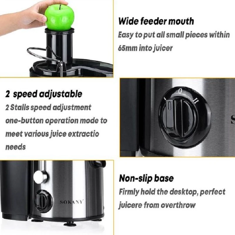 Sokany Juice Extractor 800W 1.6L Stainless Steel 2 Sokany Juice Extractor 800W 1.6L Stainless Steel