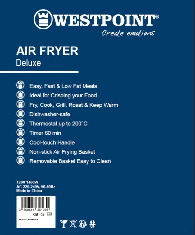 Westpoint Air Fryer With Digital Display 3.5L 1400W Wafy-351422.Dn 10 Westpoint Air Fryer With Digital Display 3.5L 1400W Wafy-351422.Dn