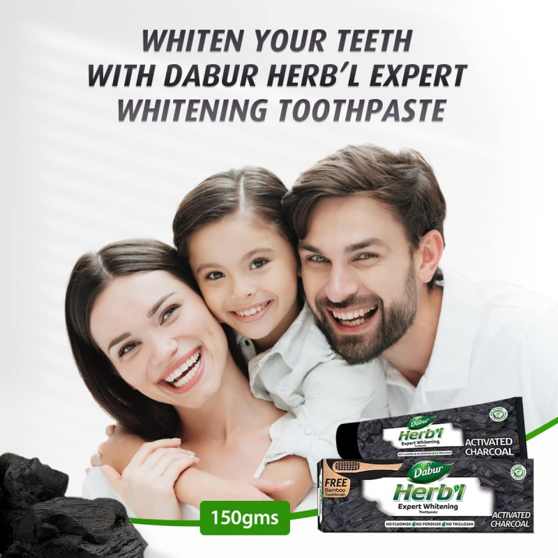 Dabur Herb'L Toothpaste Activated Charcoal Enriched With Activated Charcoal, For Healthy Gums &Amp; Strong Teeth, 150G With Brush 2 Dabur Herb'L Toothpaste Activated Charcoal Enriched With Activated Charcoal, For Healthy Gums &Amp; Strong Teeth, 150G With Brush - Set Of 3 Pcs