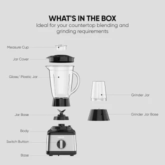 Nikai Blender 1.5l Plastic Jug with Dry Grinder 500w Nb3900geb, St Steel Blades, Multifunctional Grinder, Glass & Plastic Jugs, 5 Speeds + Pulse, Perfect for Dry & Wet Fine Grinding, Mixing & Juicing