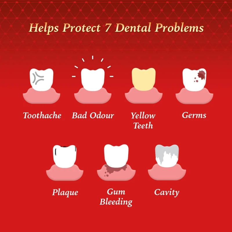 Dabur Toothpaste Fluoride Free, Helps In Bad Breath Treatment, Cavity Protection, Plaque Removal, Power Of 13 Potent Ayurvedic Herbs, Red 100G 6 Dabur Toothpaste Fluoride Free, Helps In Bad Breath Treatment, Cavity Protection, Plaque Removal, Power Of 13 Potent Ayurvedic Herbs, Red 100G - Set Of 6 Pcs