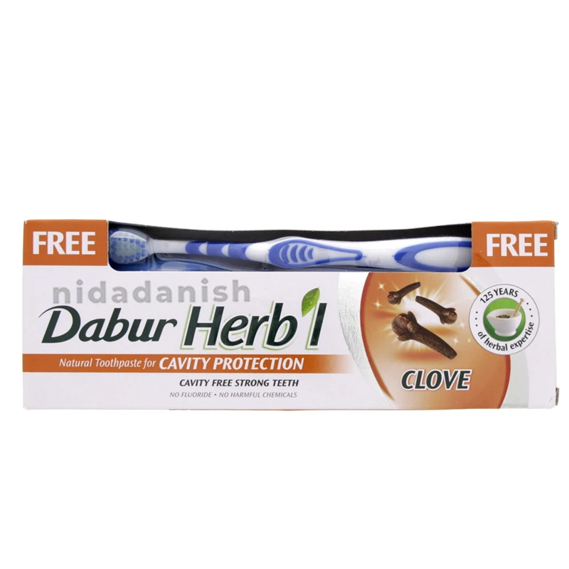 Dabur Herbal Toothpaste 150G With Brush Clove Natural Toothpaste For Cavity Protection?, No Added Chemicals 1 Dabur Herbal Toothpaste 150G With Brush Clove Natural Toothpaste For Cavity Protection, No Added Chemicals - Set Of 3 Pcs