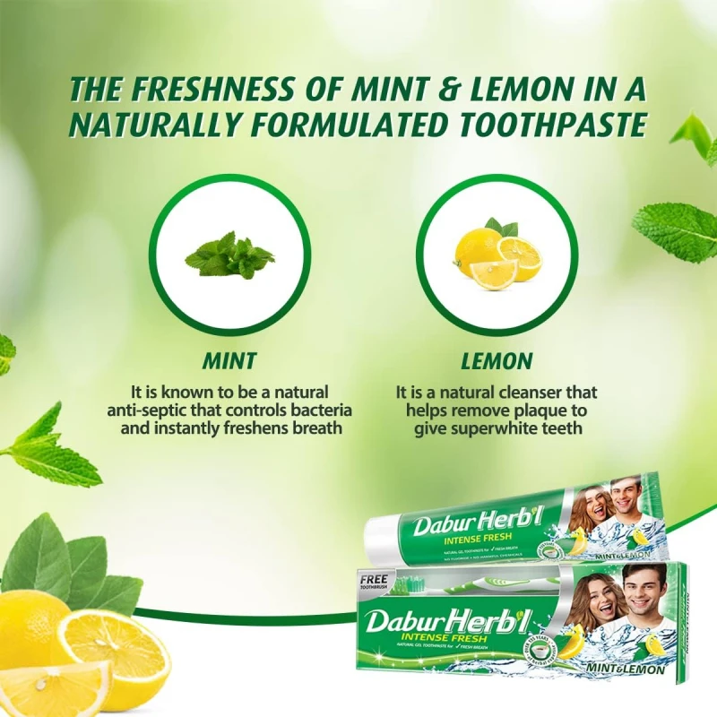 Dabur Herbal Toothpaste 150G No Brush Green Gel 5 Dabur Herbal Toothpaste 150G No Brush Green Gel - Set Of 3 Pcs