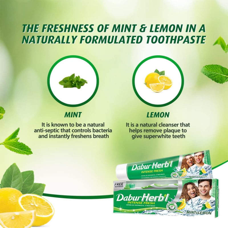 Dabur Herbal Toothpaste 150G With Brush Green Gel 4 Dabur Herbal Toothpaste 150G With Brush Green Gel - Set Of 3 Pcs