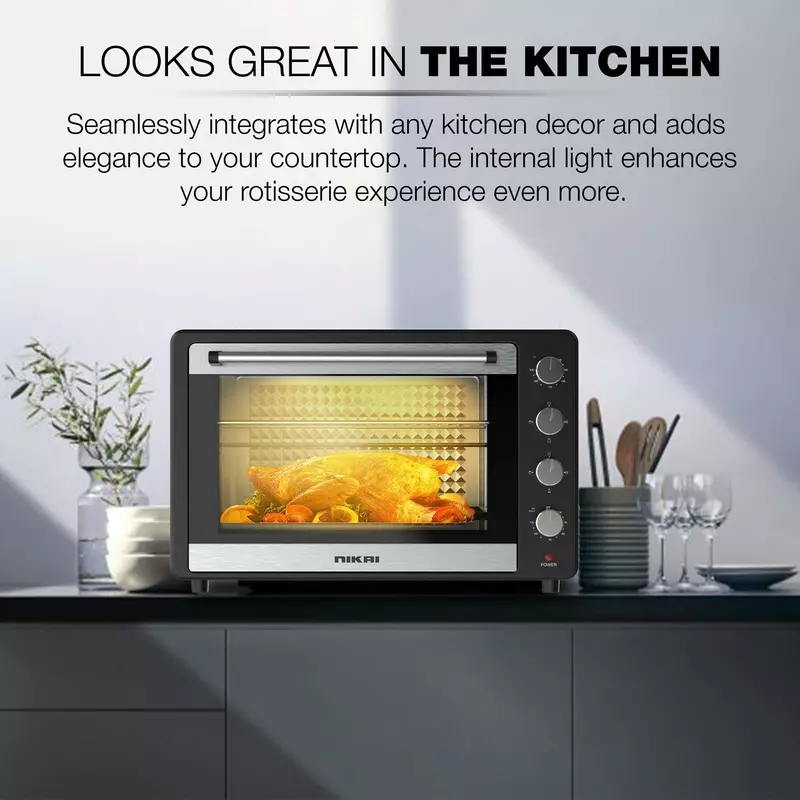 Nikai Oven Electric 75L With Rosting Function 4 Knobs Control 2200W Nt75Rcz 120 Mins Timer Convection Function Single Inner Light Glass Panel 3 Nikai Oven Electric 75L With Rosting Function 4 Knobs Control 2200W Nt75Rcz 120 Mins Timer Convection Function Single Inner Light Glass Panel