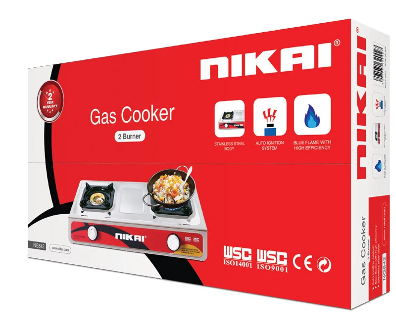 Nikai Gas Cooker 2 Burner Steel Ng842 Stainless Steel Auto Ignition System Blue Flame 3 Nikai Gas Cooker 2 Burner Steel Ng842 Stainless Steel Auto Ignition System Blue Flame