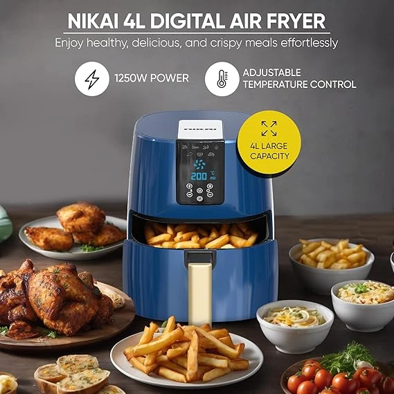 Nikai Airfryer 4L Digital 1250W Naf588D Precision Temperature Control, 7 Preset Cooking Programs, 360-Degree Air Circulation, One-Touch Operation 6 Nikai Airfryer 4L Digital 1250W Naf588D Precision Temperature Control, 7 Preset Cooking Programs, 360-Degree Air Circulation, One-Touch Operation