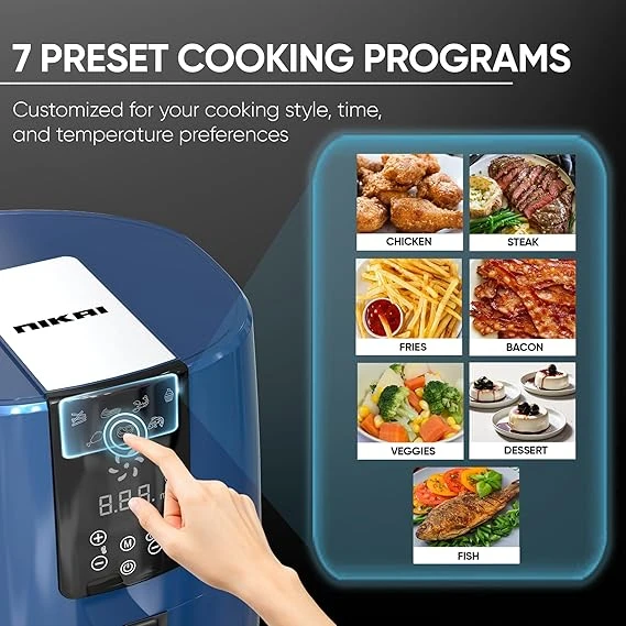 Nikai Airfryer 4L Digital 1250W Naf588D Precision Temperature Control, 7 Preset Cooking Programs, 360-Degree Air Circulation, One-Touch Operation 4 Nikai Airfryer 4L Digital 1250W Naf588D Precision Temperature Control, 7 Preset Cooking Programs, 360-Degree Air Circulation, One-Touch Operation